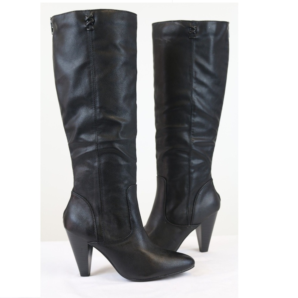 Black Tall High Heel Below Knee Boots